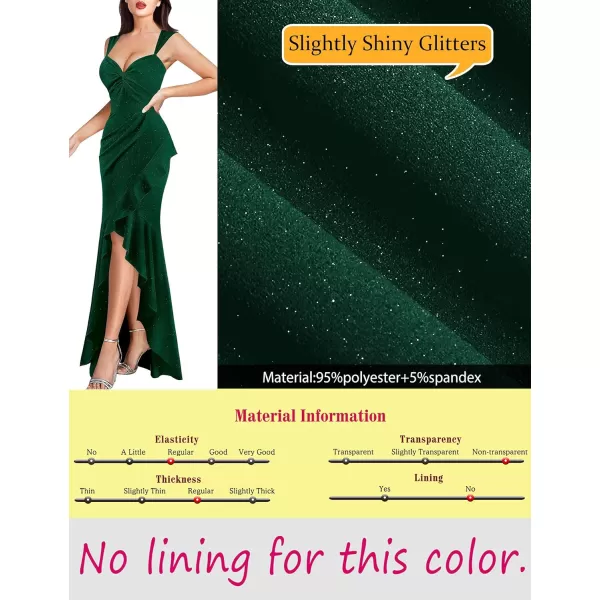 VFSHOW Womens Sexy Sweetheart Neckline Backless Ruched Prom Formal Maxi Dress Twist Front Ruffle Split 2023 Evening Long GownSparkly Dark Green