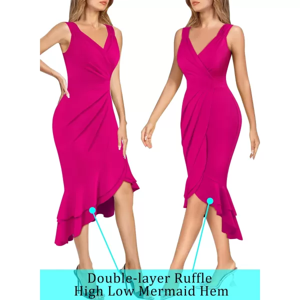 VFSHOW Womens Sexy Sweetheart Neckline Backless Ruffle Formal Prom Maxi Dress 2023 High Split Wedding Guest Evening Long GownHot Pink2