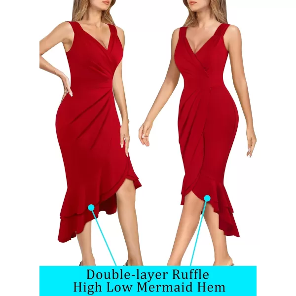 VFSHOW Womens Sexy Sweetheart Neckline Backless Ruffle Formal Prom Maxi Dress 2023 High Split Wedding Guest Evening Long GownRed2