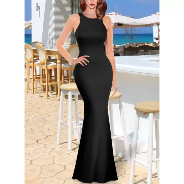 VFSHOW Womens Sleeveless Bodycon Club Casual Party Plain Maxi Dress Racerback Fitted Beach Tank DressBlack