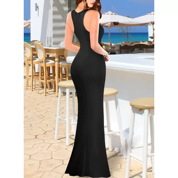 VFSHOW Womens Sleeveless Bodycon Club Casual Party Plain Maxi Dress Racerback Fitted Beach Tank DressBlack