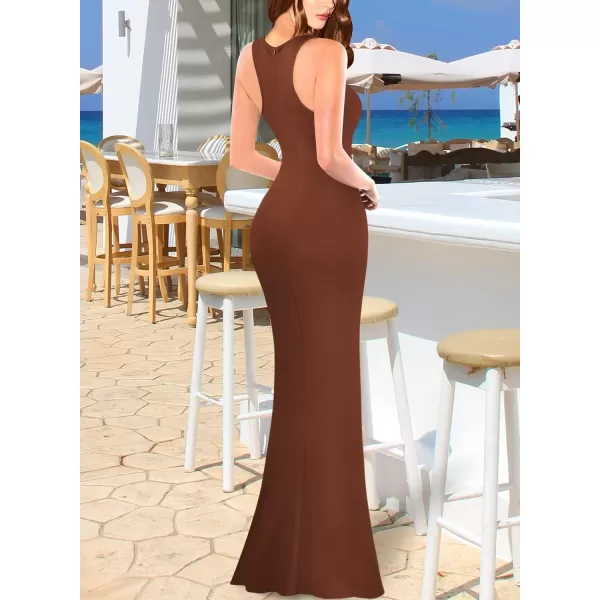 VFSHOW Womens Sleeveless Bodycon Club Casual Party Plain Maxi Dress Racerback Fitted Beach Tank DressBrown