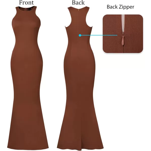 VFSHOW Womens Sleeveless Bodycon Club Casual Party Plain Maxi Dress Racerback Fitted Beach Tank DressBrown