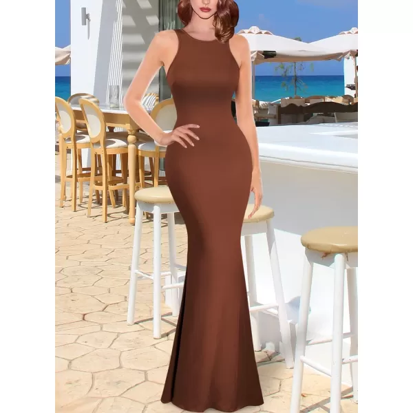 VFSHOW Womens Sleeveless Bodycon Club Casual Party Plain Maxi Dress Racerback Fitted Beach Tank DressBrown