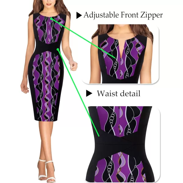 VFSHOW Womens Slim Zipper Up Work Business Office Cocktail Party Bodycon Pencil Sheath DressBlack and Geometric Print