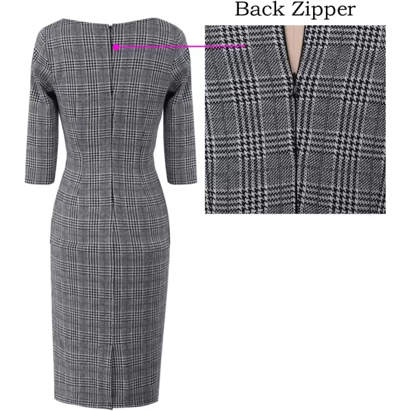 VFSHOW Womens Slim Zipper Up Work Business Office Cocktail Party Bodycon Pencil Sheath DressBlack and White Glen Plaid