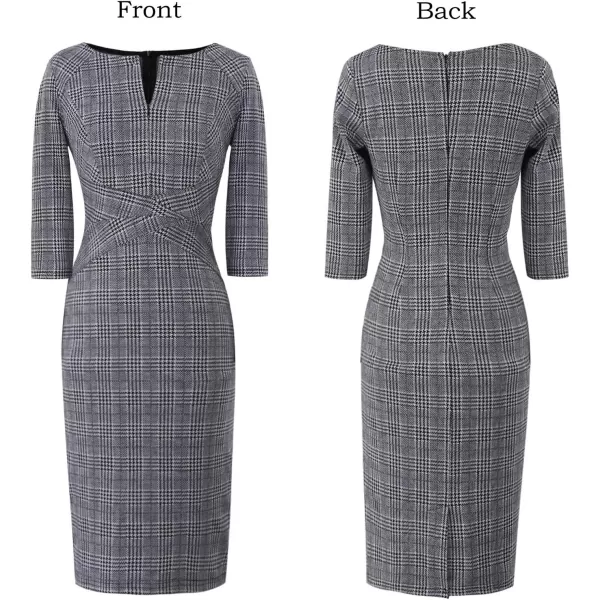 VFSHOW Womens Slim Zipper Up Work Business Office Cocktail Party Bodycon Pencil Sheath DressBlack and White Glen Plaid