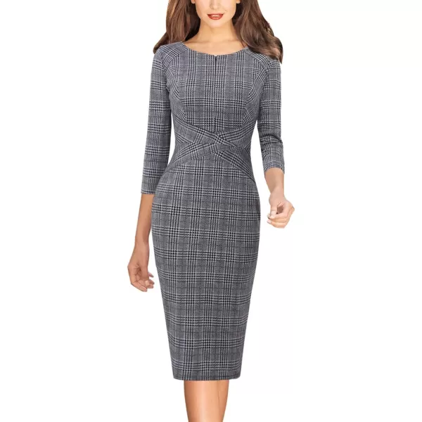 VFSHOW Womens Slim Zipper Up Work Business Office Cocktail Party Bodycon Pencil Sheath DressBlack and White Glen Plaid