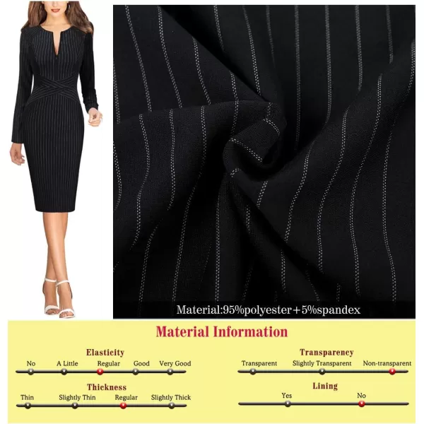 VFSHOW Womens Slim Zipper Up Work Business Office Cocktail Party Bodycon Pencil Sheath DressBlack and White Stripedlong Sleeve