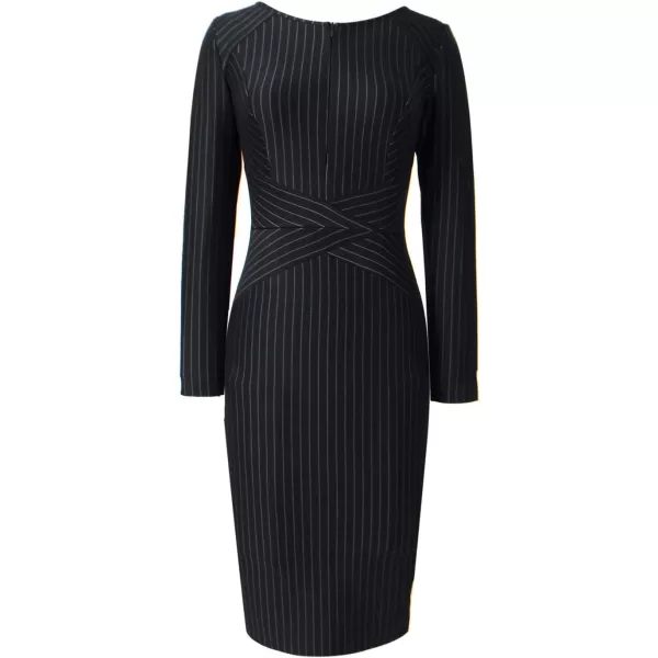 VFSHOW Womens Slim Zipper Up Work Business Office Cocktail Party Bodycon Pencil Sheath DressBlack and White Stripedlong Sleeve