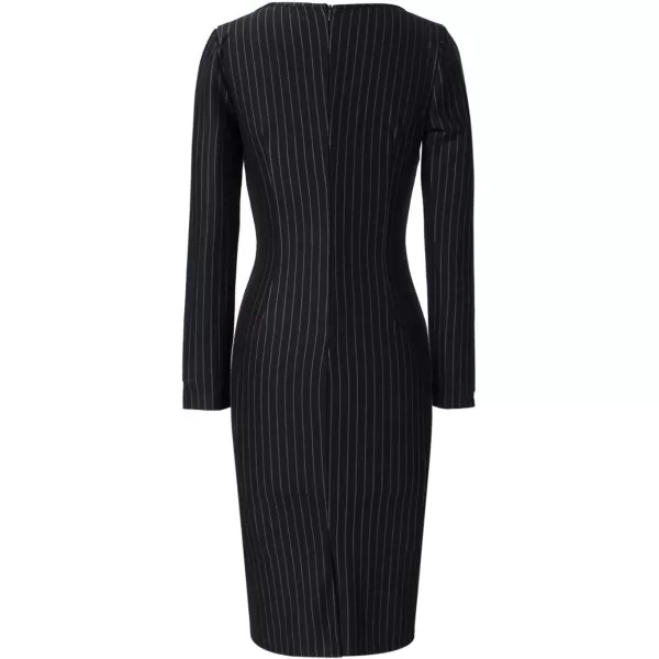 VFSHOW Womens Slim Zipper Up Work Business Office Cocktail Party Bodycon Pencil Sheath DressBlack and White Stripedlong Sleeve