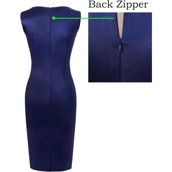 VFSHOW Womens Slim Zipper Up Work Business Office Cocktail Party Bodycon Pencil Sheath DressBlue Satinfloral Embroidery