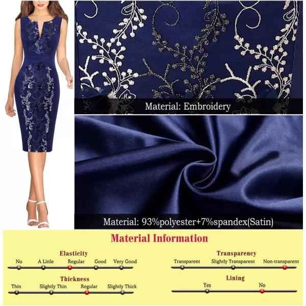 VFSHOW Womens Slim Zipper Up Work Business Office Cocktail Party Bodycon Pencil Sheath DressBlue Satinfloral Embroidery