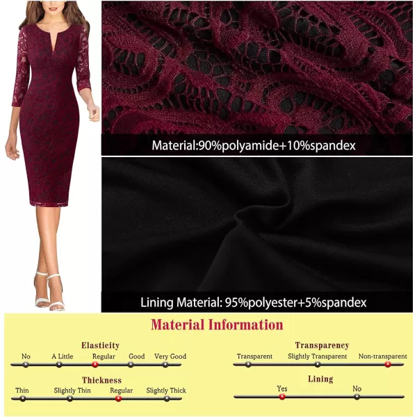 VFSHOW Womens Slim Zipper Up Work Business Office Cocktail Party Bodycon Pencil Sheath DressDark Red Lace  Black Lining