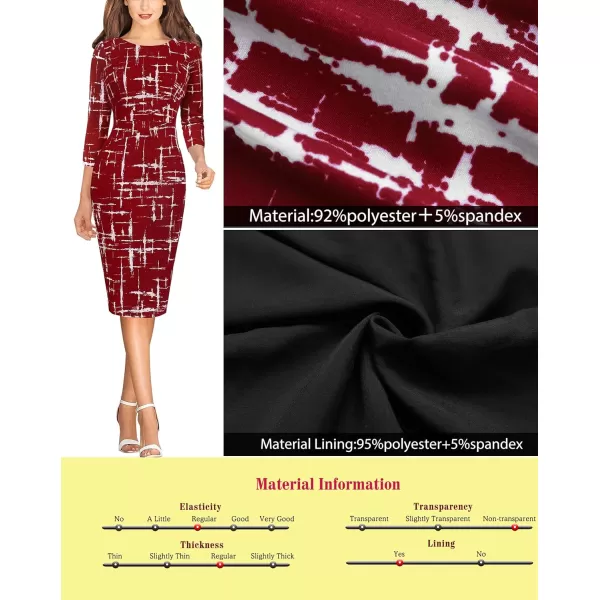 VFSHOW Womens Slim Zipper Up Work Business Office Cocktail Party Bodycon Pencil Sheath DressDark Red and White Geometric Print2