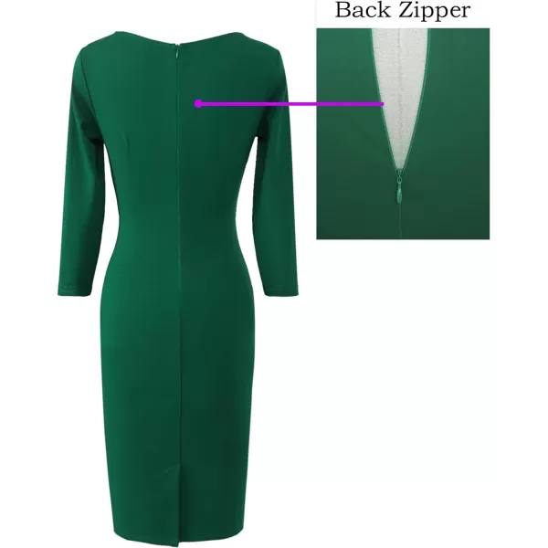 VFSHOW Womens Slim Zipper Up Work Business Office Cocktail Party Bodycon Pencil Sheath DressGreen 34 Sleeve