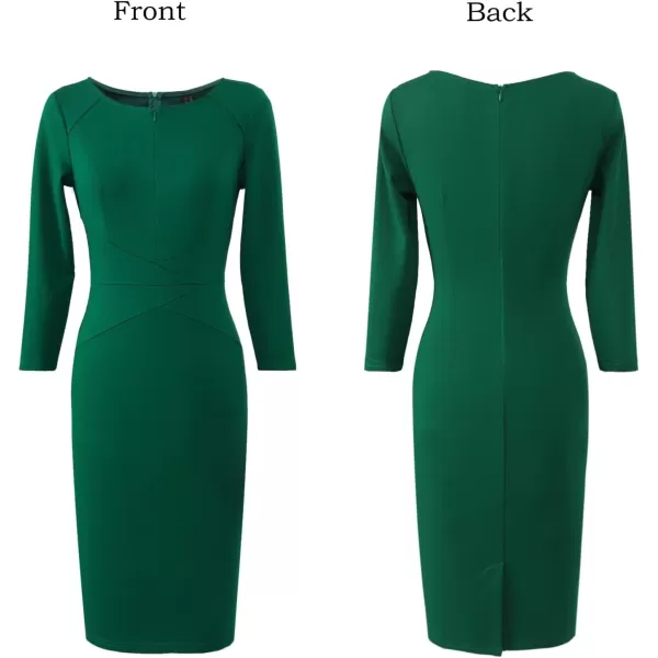 VFSHOW Womens Slim Zipper Up Work Business Office Cocktail Party Bodycon Pencil Sheath DressGreen 34 Sleeve