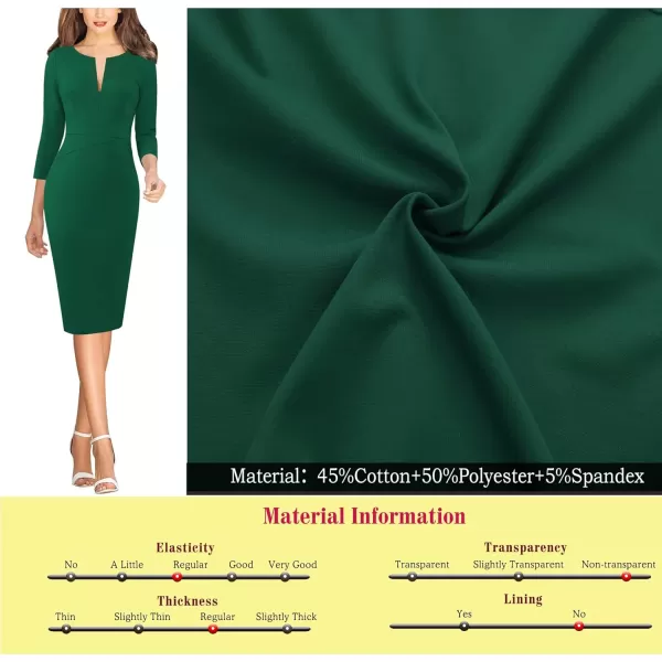 VFSHOW Womens Slim Zipper Up Work Business Office Cocktail Party Bodycon Pencil Sheath DressGreen 34 Sleeve