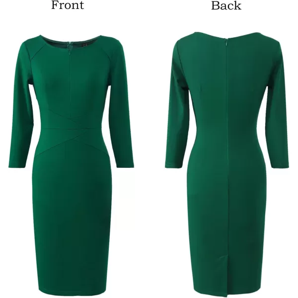 VFSHOW Womens Slim Zipper Up Work Business Office Cocktail Party Bodycon Pencil Sheath DressGreen34 Sleeve