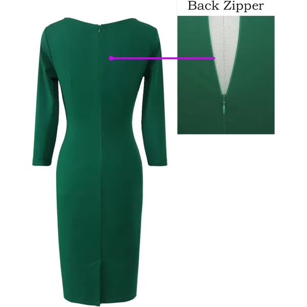 VFSHOW Womens Slim Zipper Up Work Business Office Cocktail Party Bodycon Pencil Sheath DressGreen34 Sleeve