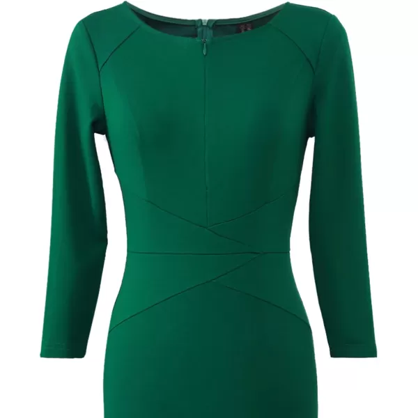 VFSHOW Womens Slim Zipper Up Work Business Office Cocktail Party Bodycon Pencil Sheath DressGreen34 Sleeve