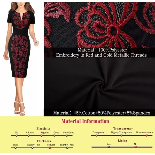 VFSHOW Womens Slim Zipper Up Work Business Office Cocktail Party Bodycon Pencil Sheath DressPlain Black Red Floral Embroidery