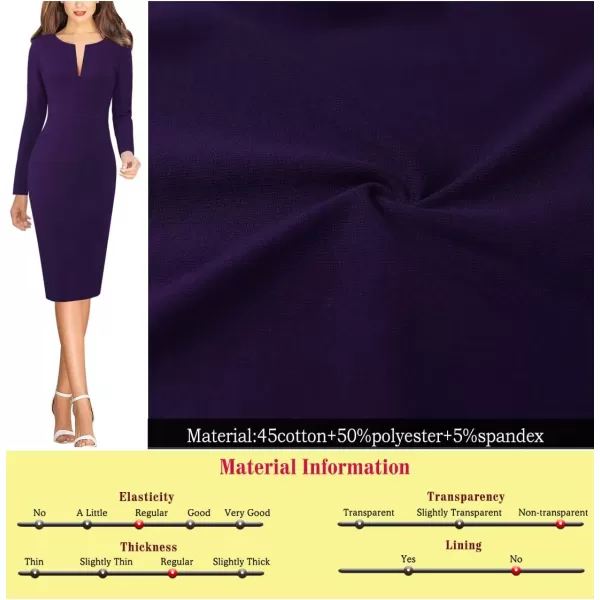 VFSHOW Womens Slim Zipper Up Work Business Office Cocktail Party Bodycon Pencil Sheath DressPurple Long Sleeve