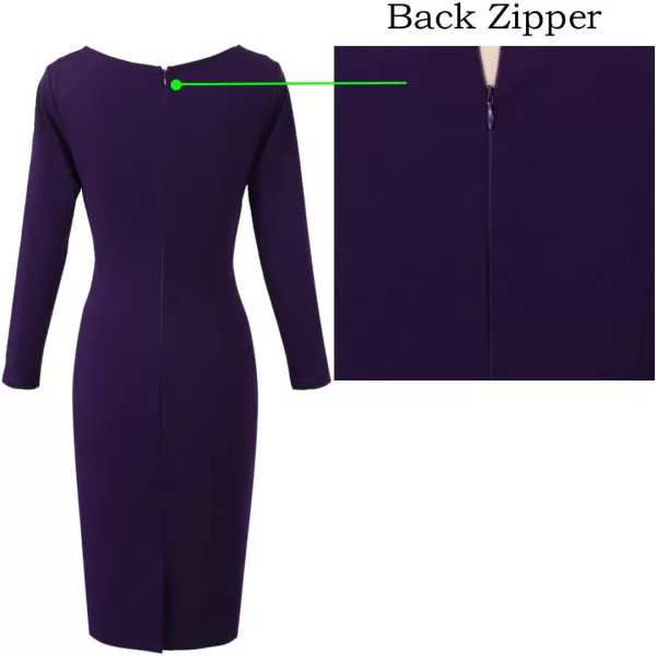 VFSHOW Womens Slim Zipper Up Work Business Office Cocktail Party Bodycon Pencil Sheath DressPurple Long Sleeve