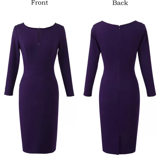 VFSHOW Womens Slim Zipper Up Work Business Office Cocktail Party Bodycon Pencil Sheath DressPurple Long Sleeve