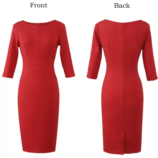 VFSHOW Womens Slim Zipper Up Work Business Office Cocktail Party Bodycon Pencil Sheath DressRed 34 Sleeve