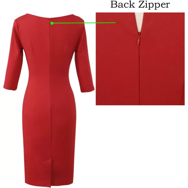 VFSHOW Womens Slim Zipper Up Work Business Office Cocktail Party Bodycon Pencil Sheath DressRed 34 Sleeve