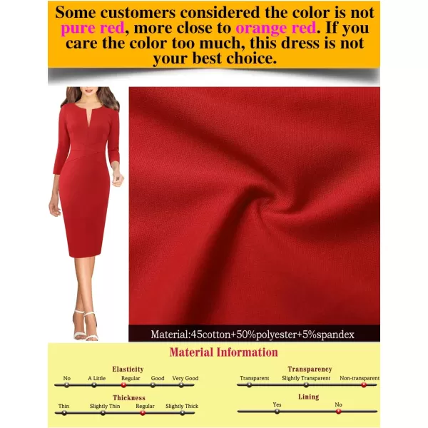 VFSHOW Womens Slim Zipper Up Work Business Office Cocktail Party Bodycon Pencil Sheath DressRed 34 Sleeve