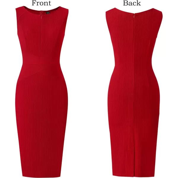 VFSHOW Womens Slim Zipper Up Work Business Office Cocktail Party Bodycon Pencil Sheath DressRed