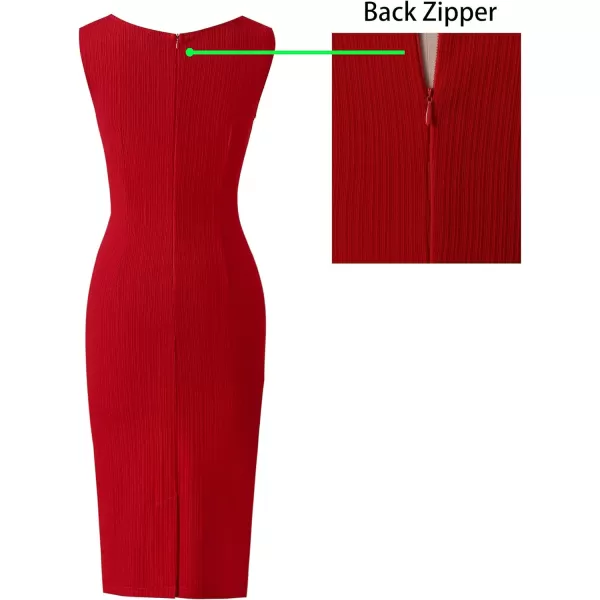 VFSHOW Womens Slim Zipper Up Work Business Office Cocktail Party Bodycon Pencil Sheath DressRed