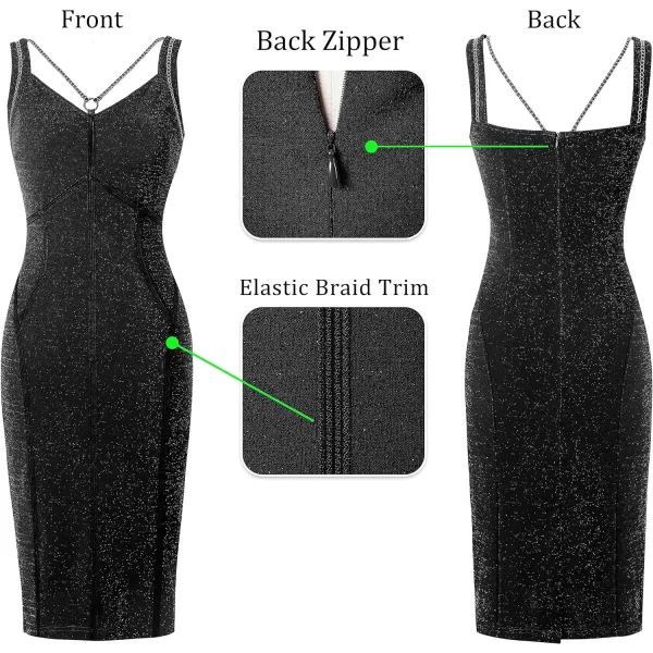 VFSHOW Womens Spaghetti Straps Backless Cocktail Club Night Out Party 2023 Bodycon Pencil DressShiny Black