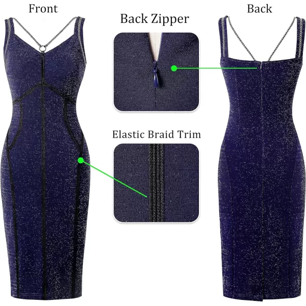 VFSHOW Womens Spaghetti Straps Backless Cocktail Club Night Out Party 2023 Bodycon Pencil DressShiny Blue