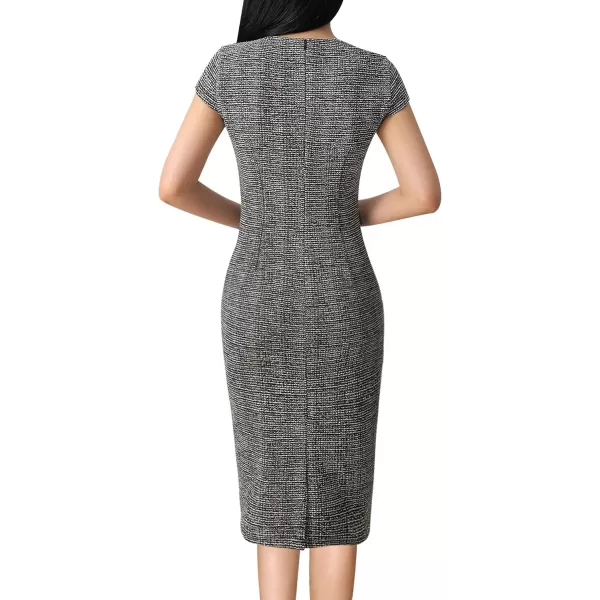 VFSHOW Womens Square Neck Tweed Work Office Business Party Slim Bodycon Pencil Sheath DressBlack Tweedcap Sleeve