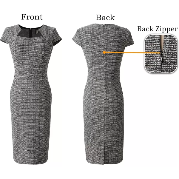 VFSHOW Womens Square Neck Tweed Work Office Business Party Slim Bodycon Pencil Sheath DressBlack Tweedcap Sleeve