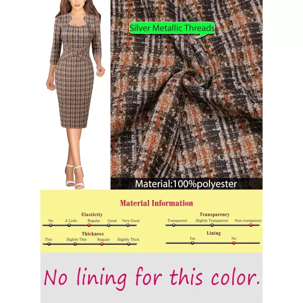 VFSHOW Womens Square Neck Tweed Work Office Business Party Slim Bodycon Pencil Sheath DressMulticolored Tweed34 Sleeves