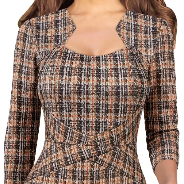 VFSHOW Womens Square Neck Tweed Work Office Business Party Slim Bodycon Pencil Sheath DressMulticolored Tweed34 Sleeves