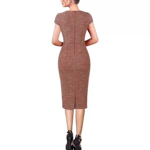 VFSHOW Womens Square Neck Tweed Work Office Business Party Slim Bodycon Pencil Sheath DressRed Tweed