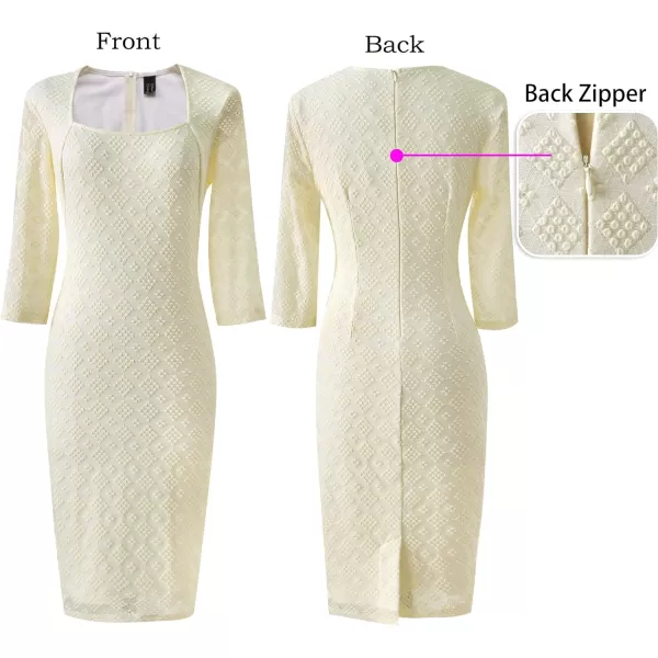 VFSHOW Womens Square Neck Work Business Cocktail Party Bodycon Sheath DressApricot Bubble Lace