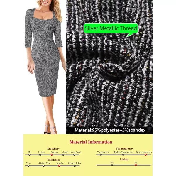 VFSHOW Womens Square Neck Work Business Cocktail Party Bodycon Sheath DressBlack Tweed