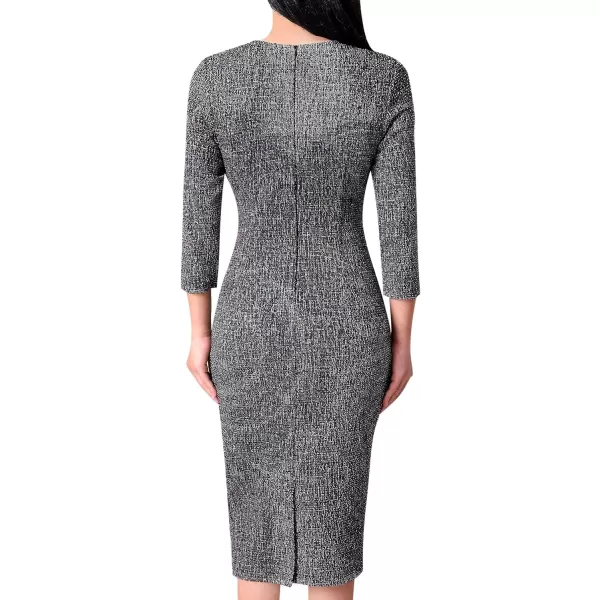 VFSHOW Womens Square Neck Work Business Cocktail Party Bodycon Sheath DressBlack Tweed