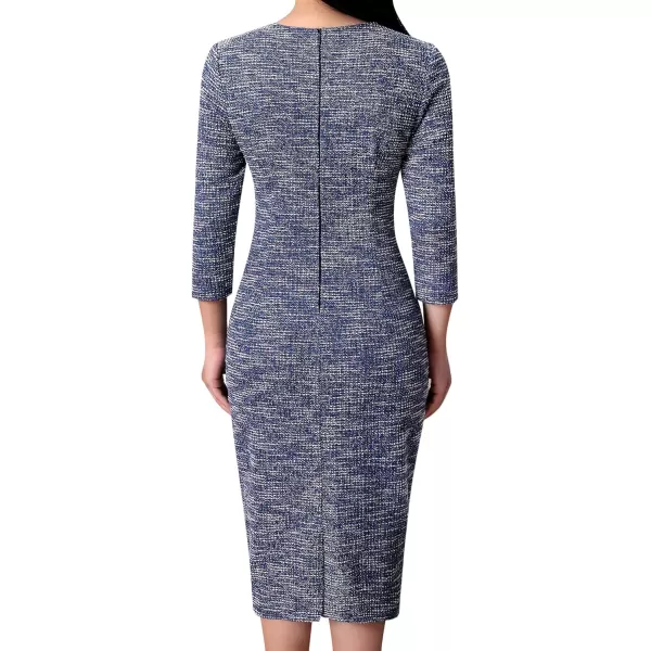 VFSHOW Womens Square Neck Work Business Cocktail Party Bodycon Sheath DressBlue Tweed