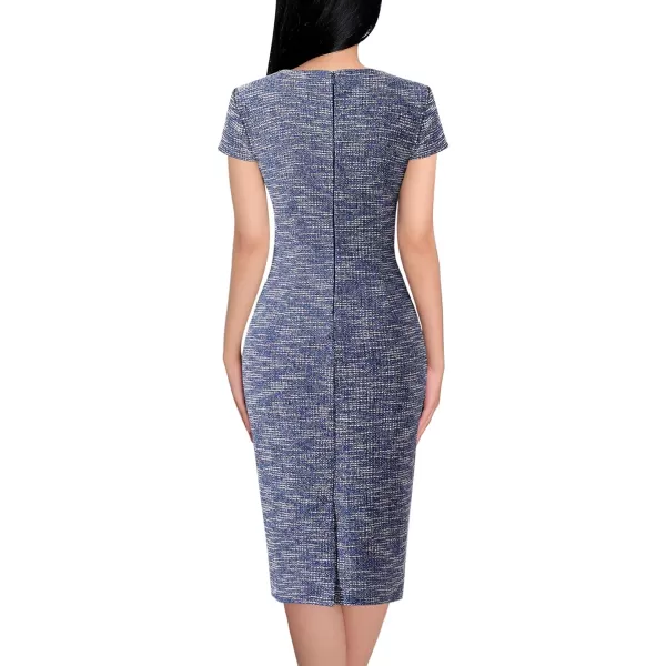 VFSHOW Womens Square Neck Work Business Cocktail Party Bodycon Sheath DressBlue Tweed2