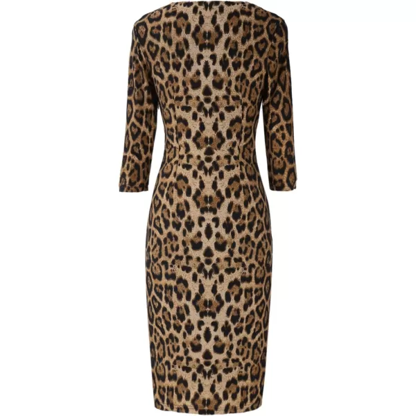 VFSHOW Womens Square Neck Work Business Cocktail Party Bodycon Sheath DressBrown Leopard Print