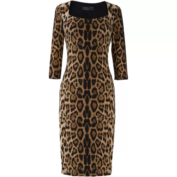 VFSHOW Womens Square Neck Work Business Cocktail Party Bodycon Sheath DressBrown Leopard Print