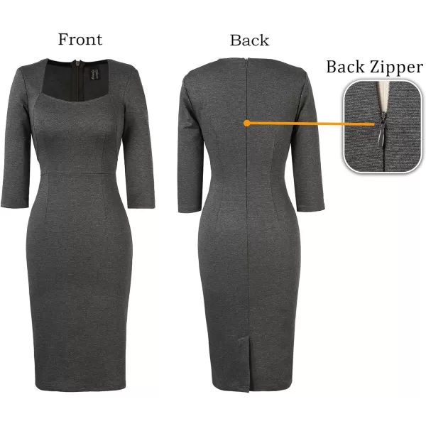 VFSHOW Womens Square Neck Work Business Cocktail Party Bodycon Sheath DressDark Grey