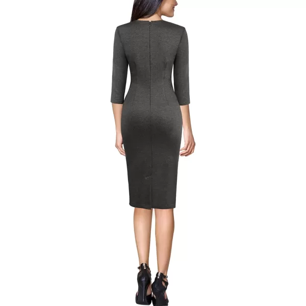 VFSHOW Womens Square Neck Work Business Cocktail Party Bodycon Sheath DressDark Grey